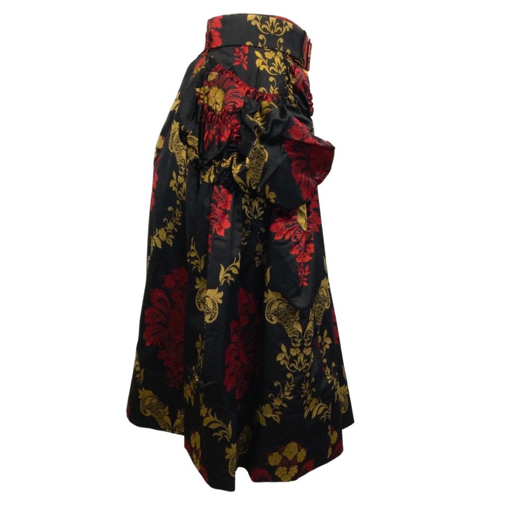 Simone Rocha Red / Black / Gold Brocade With Ruched Pockets and Belt Skirt - Picture 2 of 4